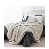 $100 BATTILO HOME Luxury White Faux Fur Blanket