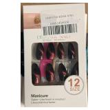 4x Press-on Nails, Black/Magenta