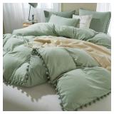 NEW $60 Sage Green Twin Size Pom Duvet Cover, 2pcs