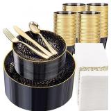 USED $110 Clear Black Plastic Dinnerware Set
