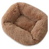 Dog Cat Bed Plush Square Medium light blue