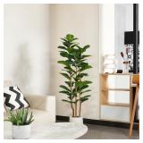 USED $116 (5ft) Fake Fig Tree with White Planter