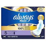 NEW (5) 24pads Always Maxi Overnight Feminine Pads