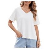 NEW (M) Women's V Neck Waffle Knit Top Loose Fit