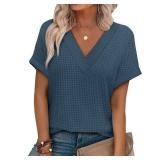 SEALED $32 (L) Women Waffle Knit Blouse-Light Blue