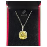 $5,200 App 10.35ct Yellow Moissanite Pendant&Chain