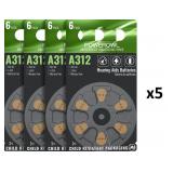 SEALED $45 5 X 6PKS Hearing Aid Batteries Size 312