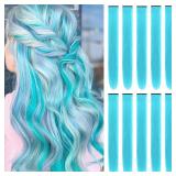 22 inch Colored Hair Extensions,Light Blue Party H