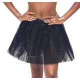NEW (L/Plus) Women's 4 Layer Glitter Black Tutu