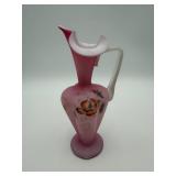 Vintage Pink Satin Glass Pitcher 9.5'
