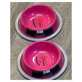 2 x 6oz Pink Non Slip Stainless Steel Dishes
