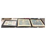 3 Framed Pictures & 7 Unframed Drawings