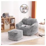 NEW $183 Off-White Bean Bag Chair with Ottoman