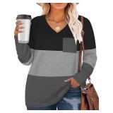 NEW $39 (2X) Long Sleeve V Neck T Shirt w/Pockets