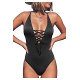 NEW $43 Women's Black Solid One-Piece Swimsuit