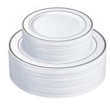 $40 70 Piece Combo White Silver Rimmed Plates