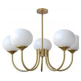SEALED $230 5 Light Milk Glass Globe Chandlier