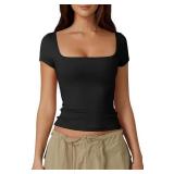 NEW $37 (XL) Women's Square Neck Short Sleeve