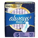 (sz5) 72ct Always Maxi Extra Heavy Overnight Pads