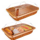 NEW $112 2PK Wicker Bread Basket w/Acrylic Lid