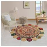 SEALED $280 GRUHUM Round Jute Cotton Area...