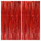 NEW 2PK Red Tinsel Foil Fringe Backdrop Curtains