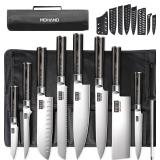 NEW $110 Chef Knife Set with Roll Bag, 9PCS
