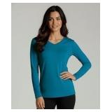(S) Womens Teal Tight-Fit Long Sleeve Shirt