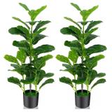 NEW $176 2PK 40' Artificial Fiddle Leaf Fig Trees