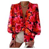 NEW $40 (M) Women's Floral Blouse Long Sleeve