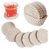 SEALED 6PK Boho Drink Coasters w/Storage Basket