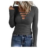 NEW (M) Women's Ribbed Stretchy Long Sleeve Shirt