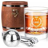 NEW $36 1995 Whiskey Glass Set w/Barrel Box Gift
