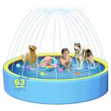 USED $90 63in Sturdy Dog Pool with Sprinkler,