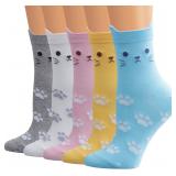 NEW 5PK Kitty Cat Cotton Crew Socks