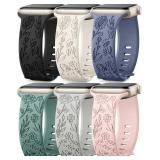 New 6 Pack Floral Engraved Bands Compatible...
