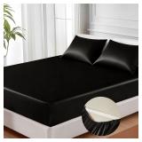 New MR&HM Satin Fitted Sheet, Full Size Black...