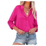 New AISEW Womens Satin Silk Button Down Shirts...