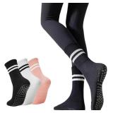 SEALED 3PK Yoga Pilates Socks w/Grips Non-Slip