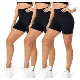NEW 3PK (M) Women's High Waisted Biker Shorts