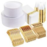 DaYammi 700 PCS Gold Plastic Dinnerware Sets, Incl