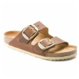 $110 Arizona Oiled Leather Cognac Two-Strap Sandal