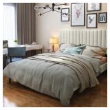 $153 Velvet Upholstered Platform Bed Frame, Heavy