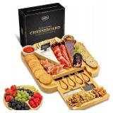Bamboo Cheese Board Set by Tretappi. Includes Larg