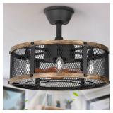 $120 19" Farmhouse Caged Ceiling Fan with Light, 6