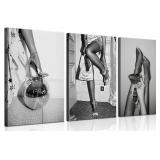 Trendy Women Canvas Wall Art Set of 3 Black and Wh