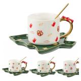 2-pack Christmas Tree Ceramic Coffee Cup with Spoo
