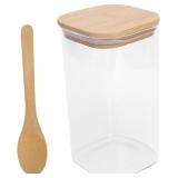 Ciieeo 1Set Square Kitchen Storage Jar with Spoon