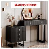 $190 Black Vanity Desk with Mirror and Lights,Smal