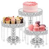 TLY 3 Pcs Crystal Cake Stand Set with Crystal Blin